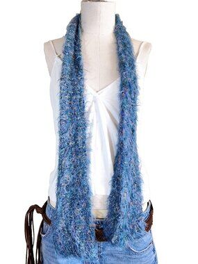 Blue fuzzy skinny scarf Y2K hannah montana style